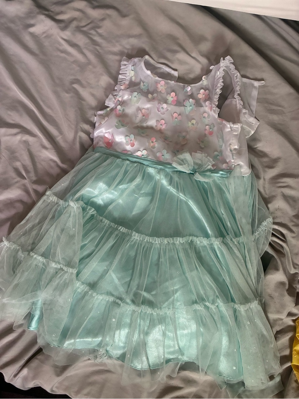 Jona Michelle Mint Green Tulle Dress with Pastel Floral Bodice
